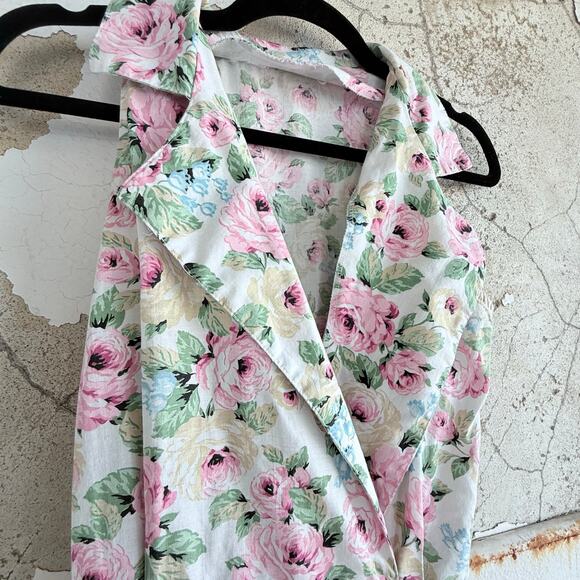 Vintage 1950s Pink Dress Floral Sleeveless Midi Collared V Neck A Line Cotton S - Picture 3 of 7